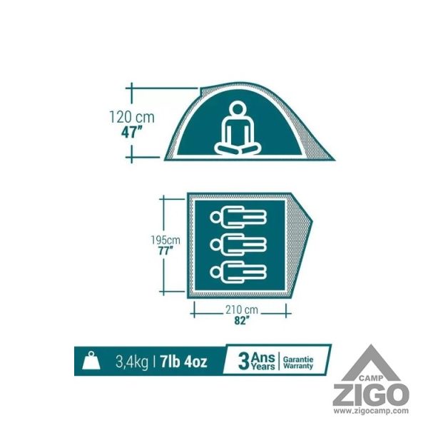 چادر کوهنوردی سه نفره دو پوش کچوا مدل MH100