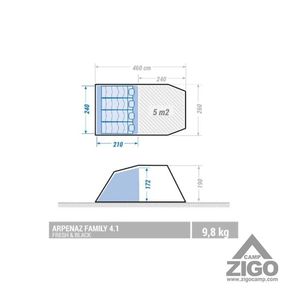 چادر کوهنوردی چهار نفره دو پوش کچوا مدل ARPENAZ FAMILY